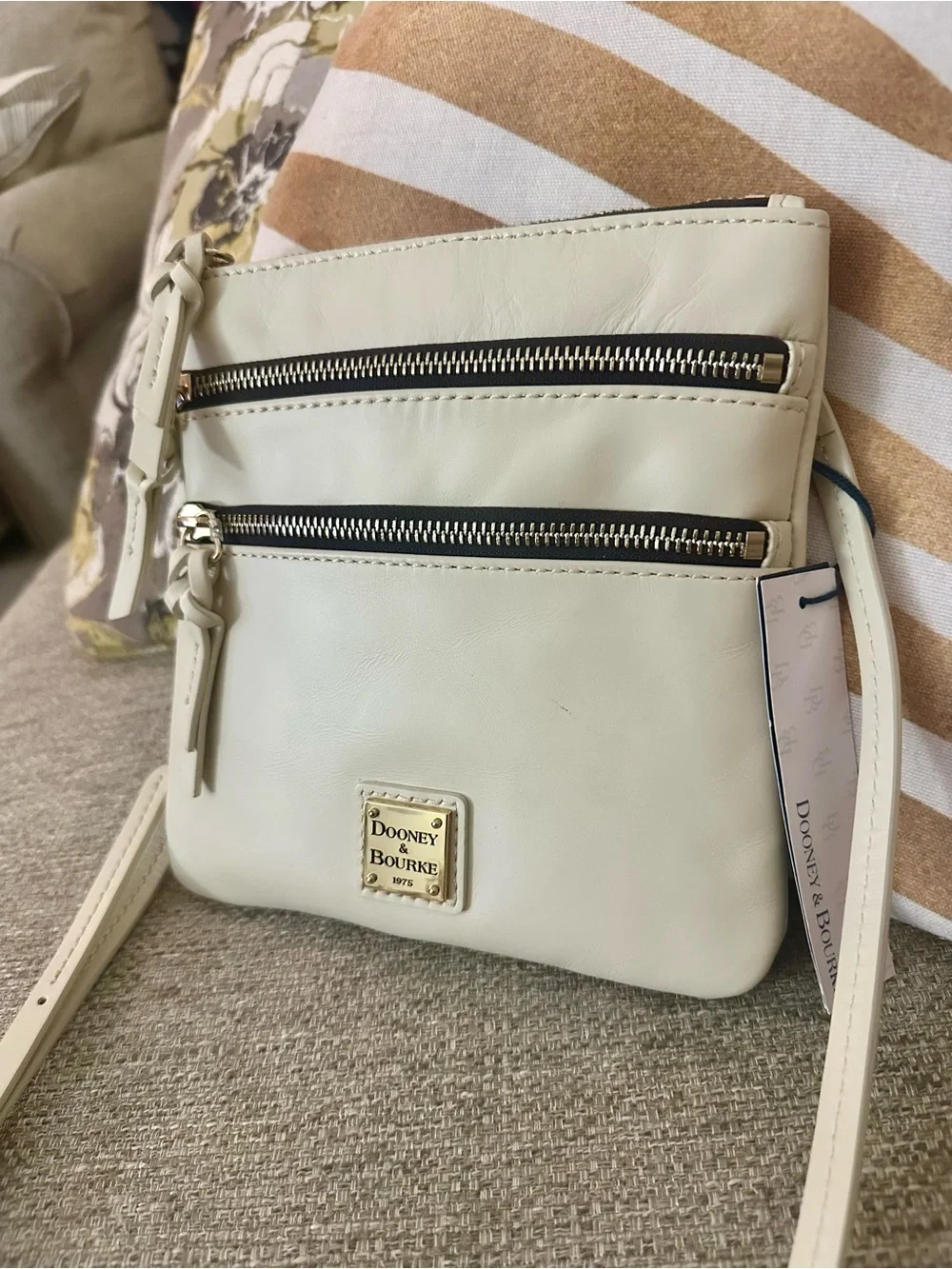 Dooney & Bourke Cream Triple-Zip Leather Crossbody